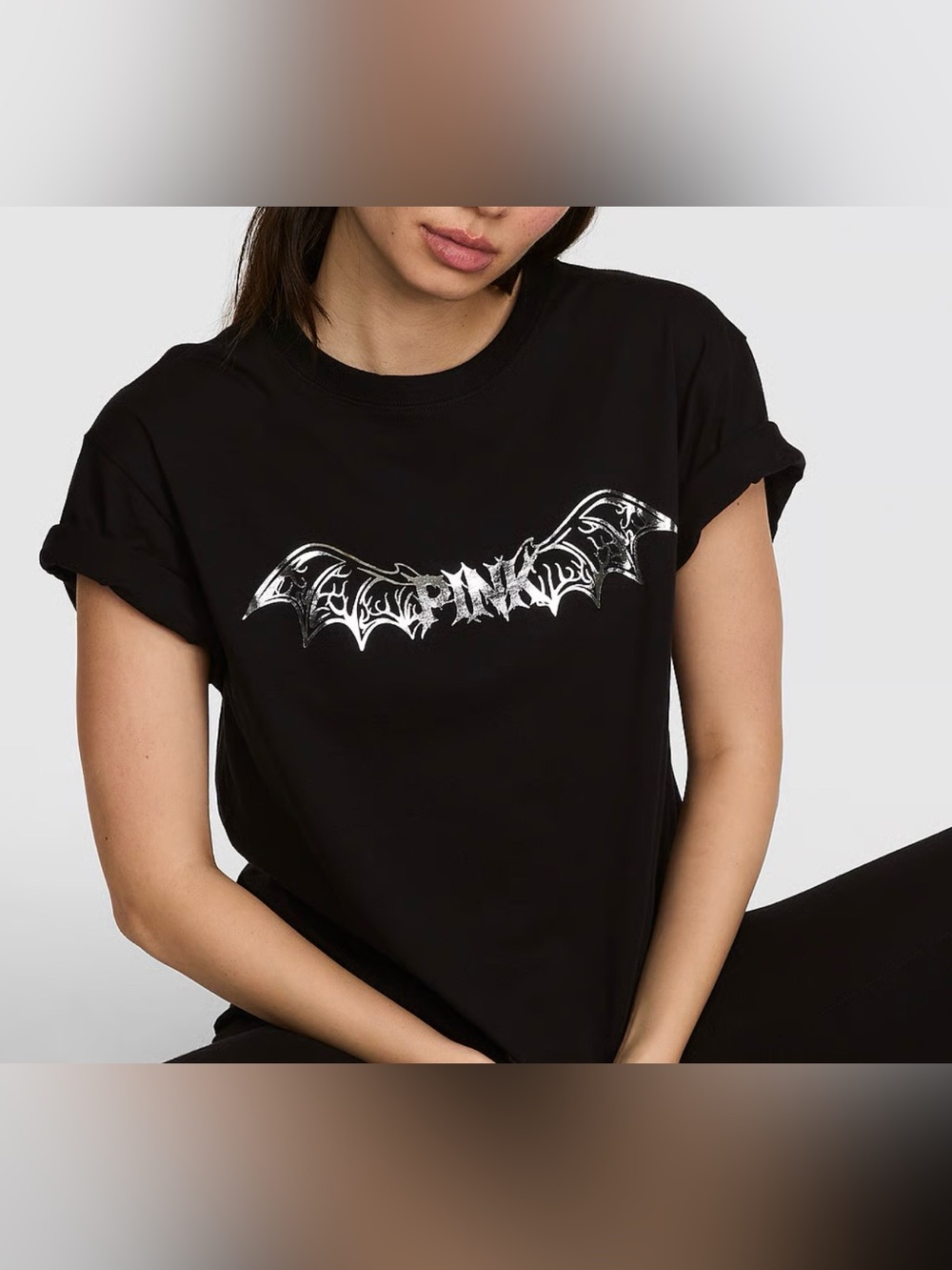 PINK Victoria's Secret Campus Cotton Tee SZ SMALL - #Halloween #Bat #Pink  - NWT